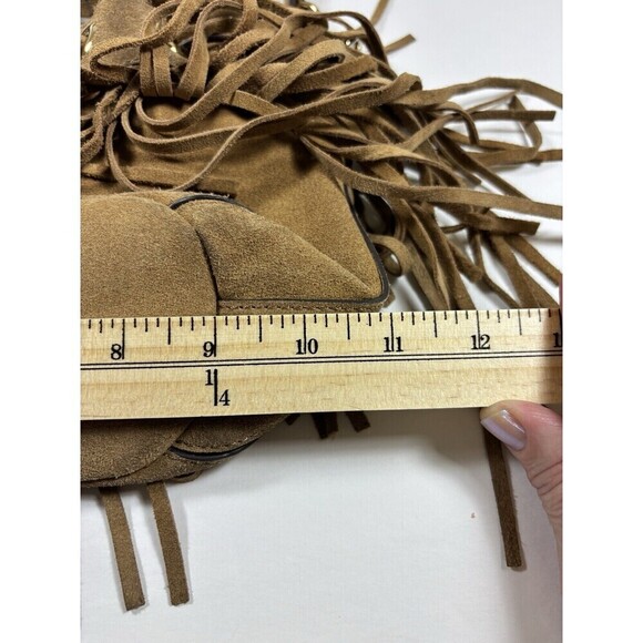 Rebecca Minkoff Fiona Mini Bucket Bag Tan Brown Suede Fringe Crossbody - Picture 12 of 16